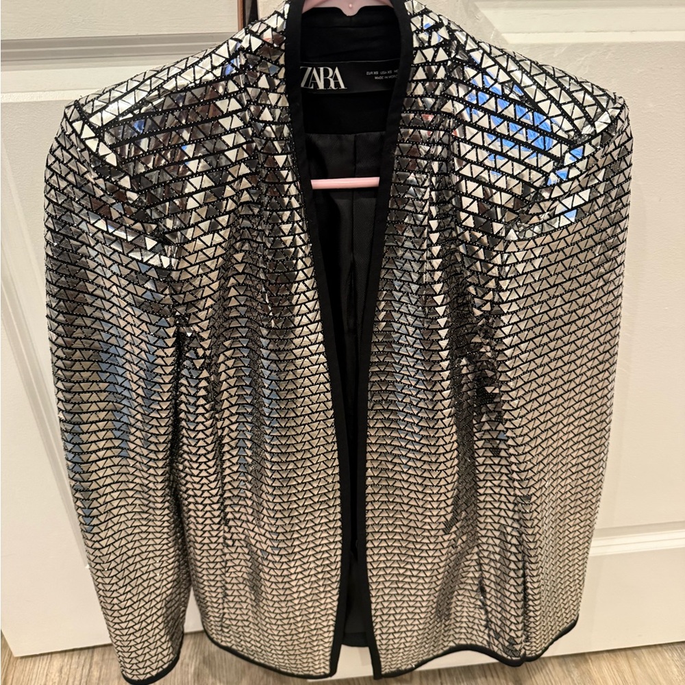 Zara Metallic Silver Patterned Jacket - image 2